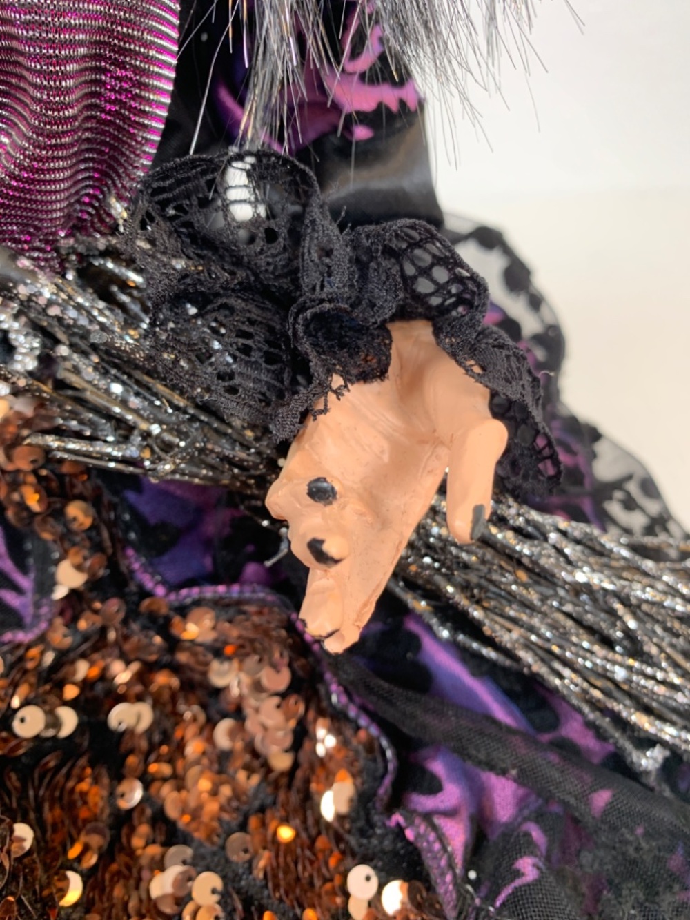 Spooky Old Witch With Broom Doll Shelf Sitter Purple Black Halloween Scary Decor - Picture 7 of 16